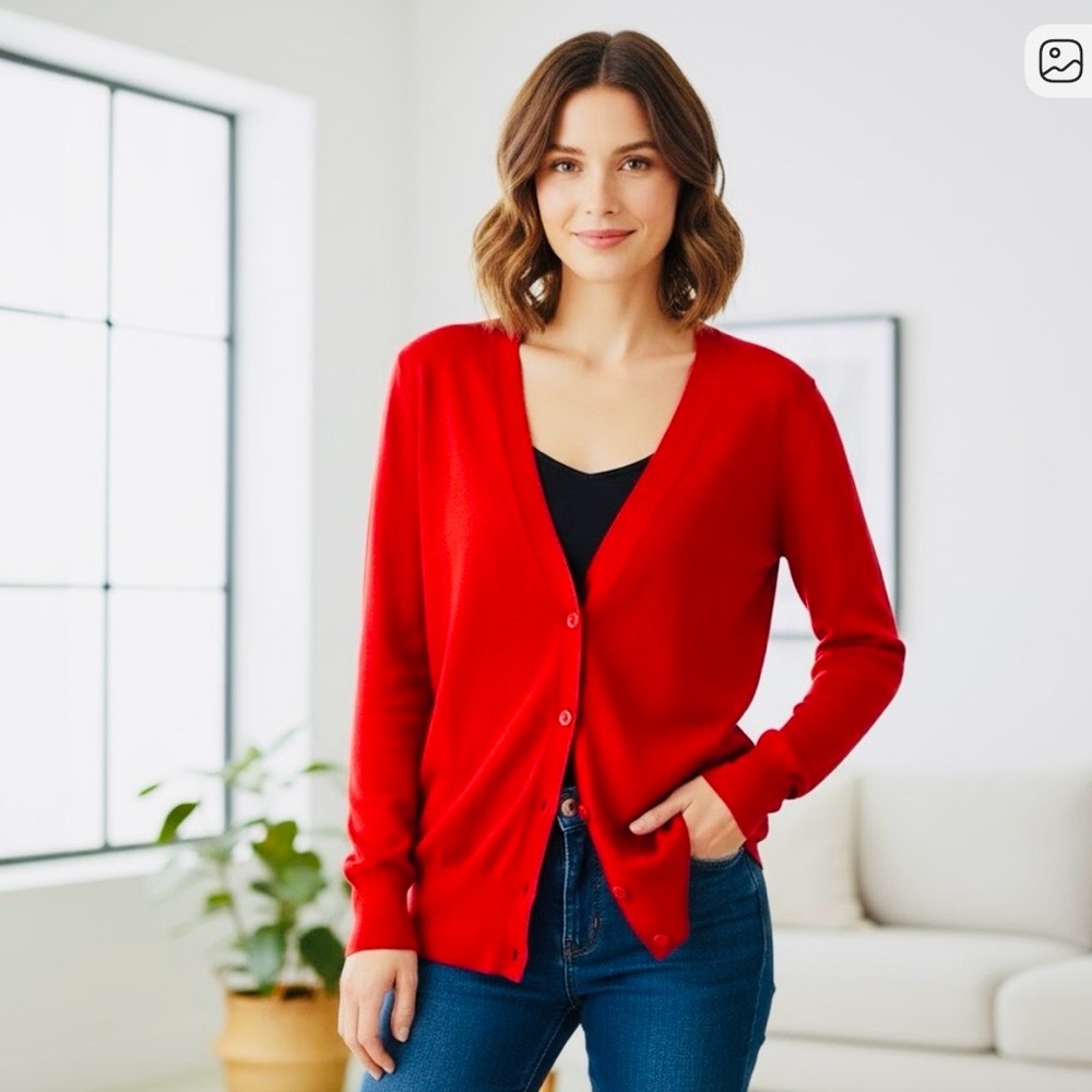Boston Proper Vibrant Red Cardigan Sweater